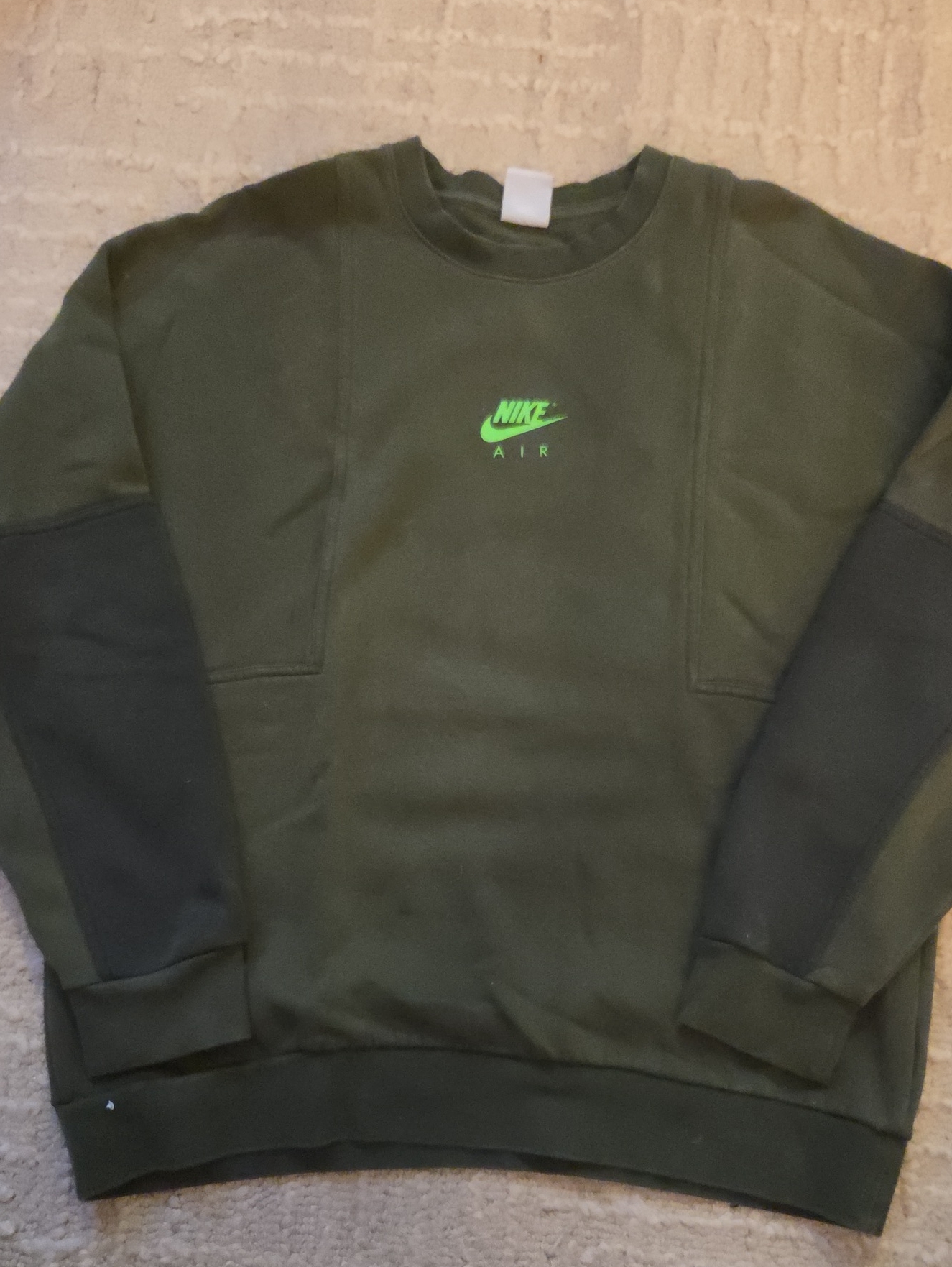 Nike Air "Get Over Your Fear Of Heights" Olive Green Crewneck W/ Neon Logo, L